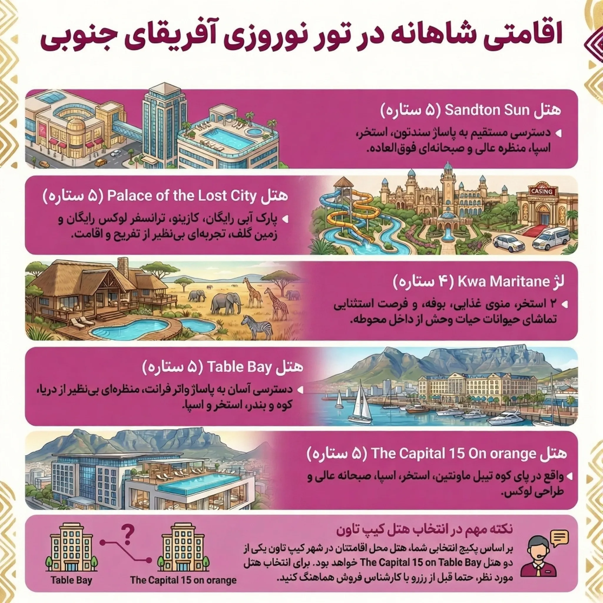 توضیحات در مورد هتل های تور آفریقای جنوبی نهال گشت